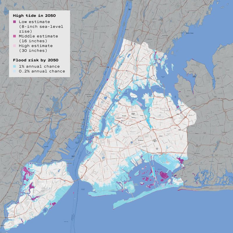 Carte de NYC avec ombrage de prévision des inondations