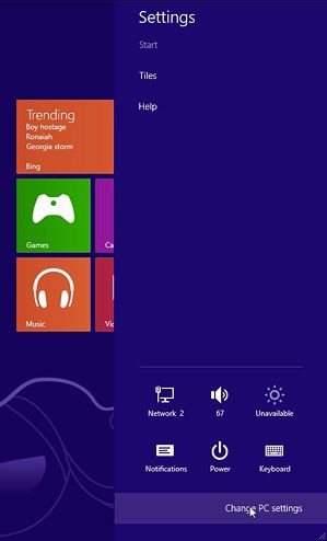 Interface des charmes de Windows 8